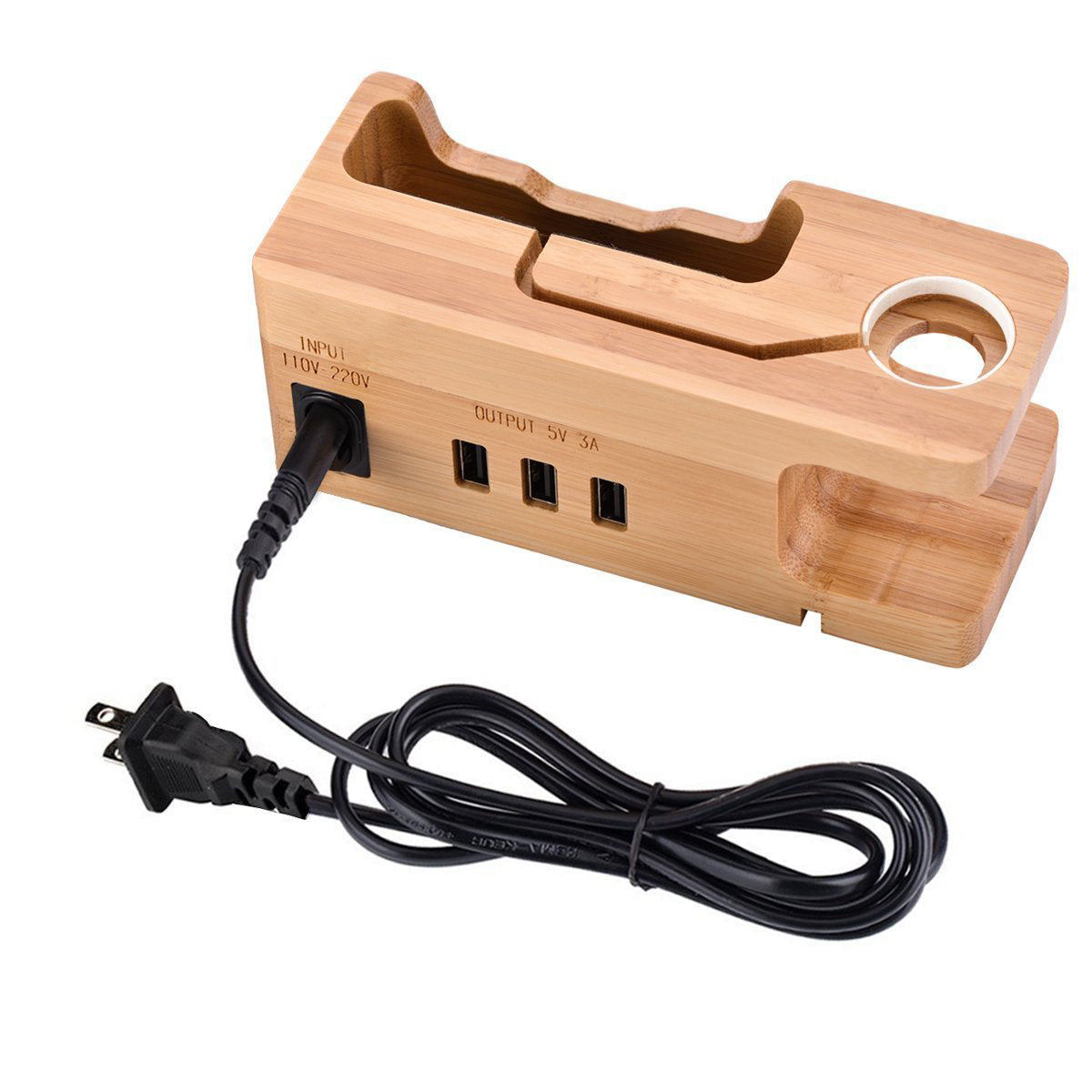 Bamboo Multi-Device Charging Station - Eco-Friendly Desk Organizer