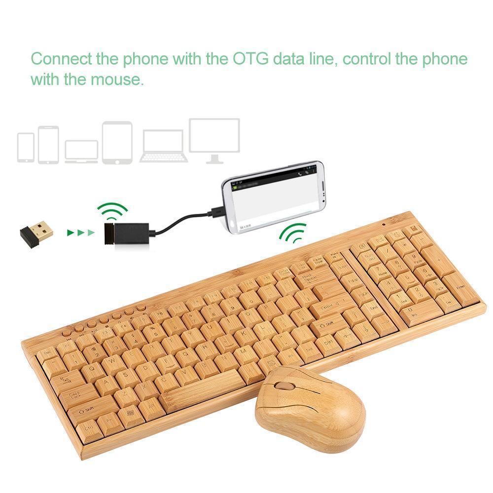 Eco-Friendly Bamboo Wireless Keyboard and Mouse Set