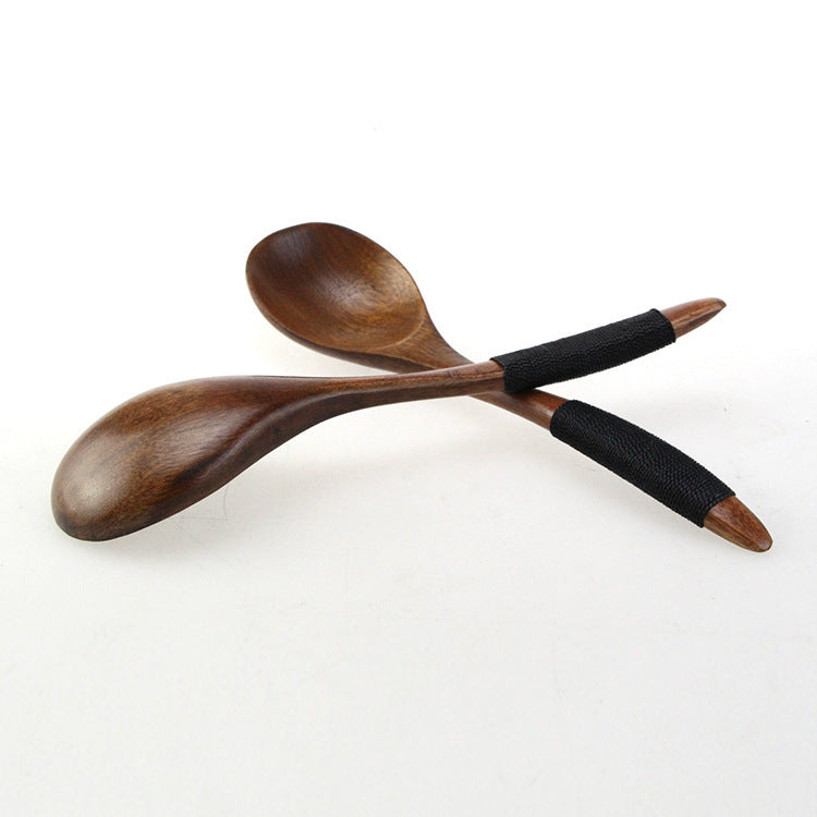 Eco-Friendly Wooden Spoons with Red and Black Handle Wraps