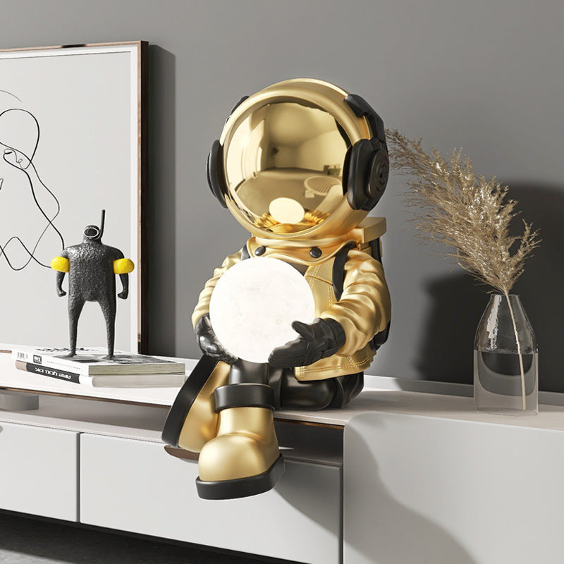 Astronaut Decorative Figurine - Eco-Friendly Blue & Gold Resin Sculpture
