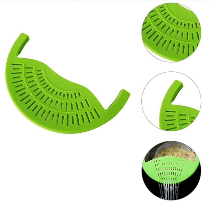 Eco-Friendly Clip-On Pot Strainer - Green Silicone Kitchen Tool