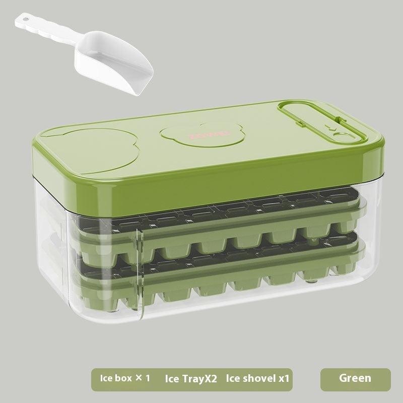 Eco-Friendly Ice Cube Tray and Storage Box Set - Green Lid, Reusable, Sustainable