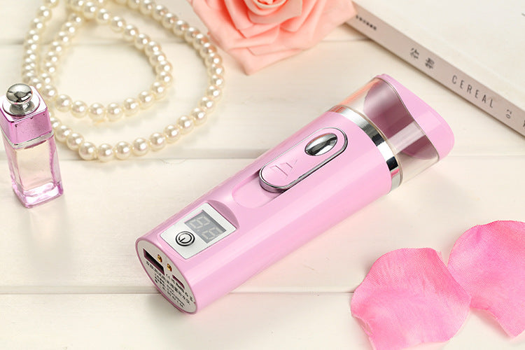 Pink Handheld Mist Sprayer with Digital Display for Skincare and Hydration