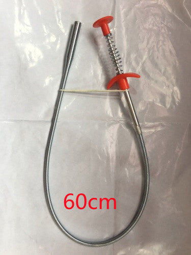 Eco-Friendly Drain Clog Remover Tool - Metal Shaft, Red Handle, 60cm