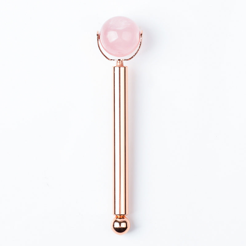 Rose Gold Facial Roller with Interchangeable Stone Heads for Wellness
