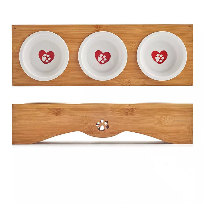 Eco-Friendly Bamboo Pet Feeding Station with Ceramic Bowls