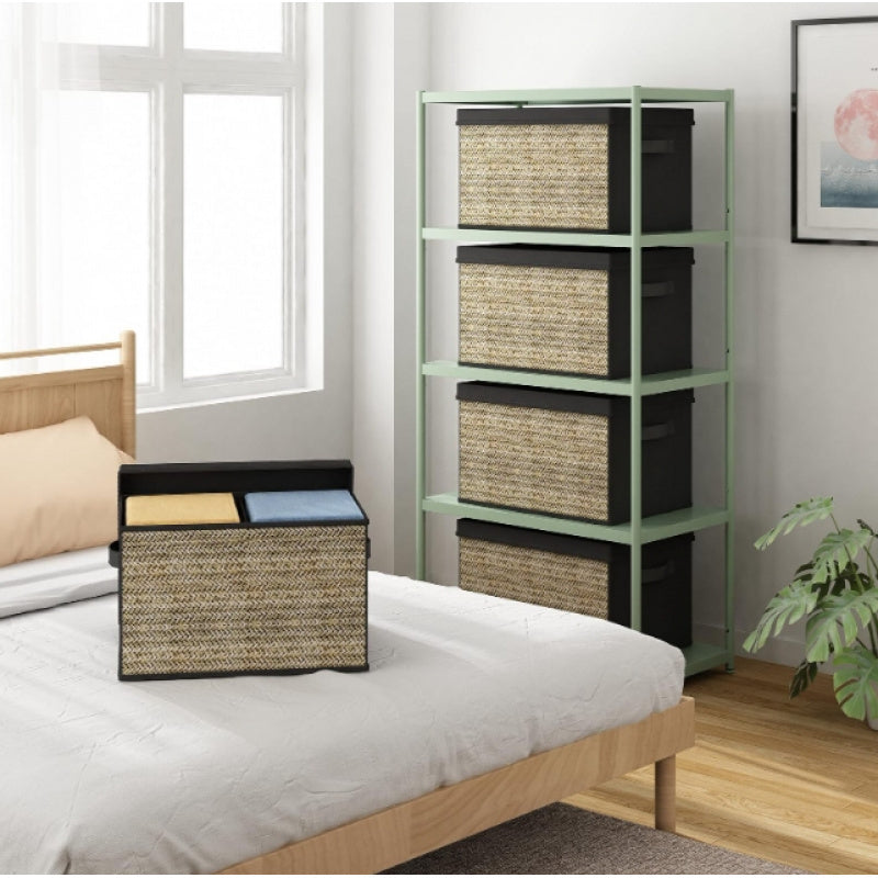 Eco-Friendly Black Storage Organizer with Natural Fiber Panels