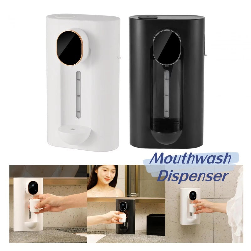 Eco-Friendly Wall-Mounted Mouthwash Dispenser in White and Black