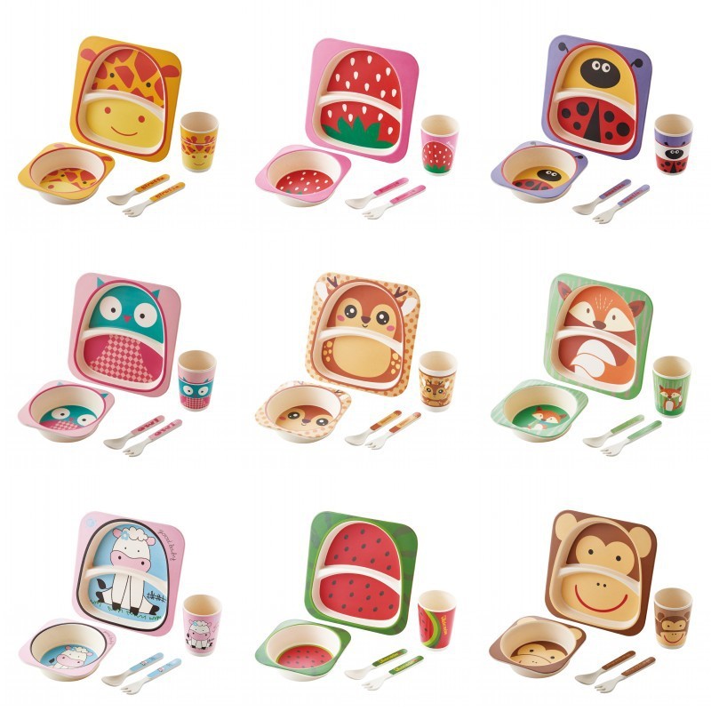 Bamboo Fibre Kids Dinnerware Set - Eco-Friendly Crocodile Design