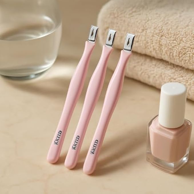 Cuticle Knife Set of 3 Pink - Nail Cuticle Remover & Trimmer, Stainless Steel Manicure Pedicure Tool, Cuticle Pusher Knife for Nail Care