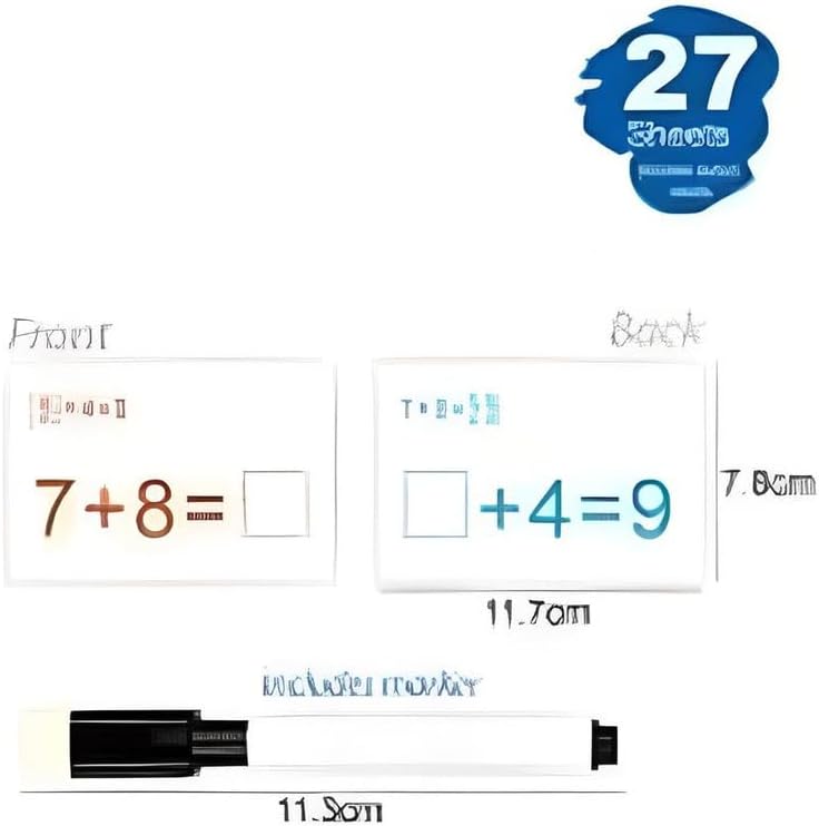 27 Sheets Mathematical Addition Flash Cards with Marker 11.7x7.8cm