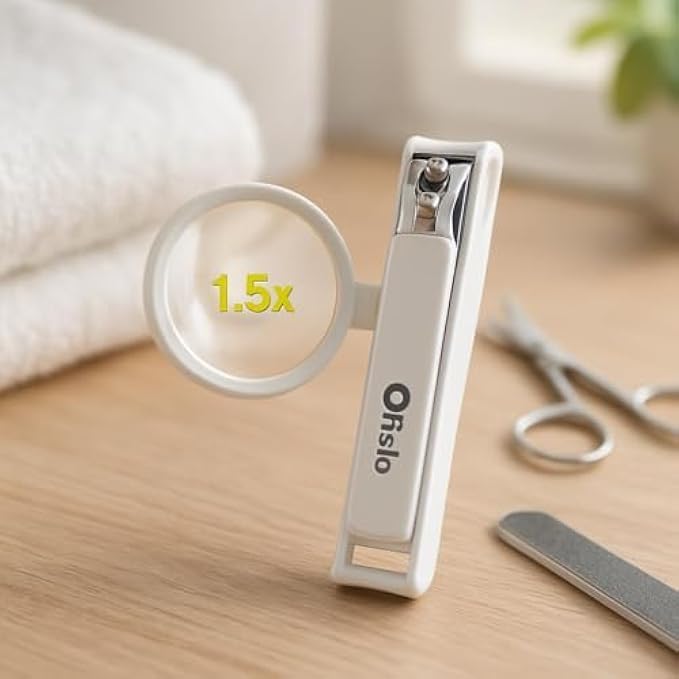 Magnifying Nail Clipper 9.1x1.9cm - Stainless Steel Fingernail Trimmer with Built-in Magnifier for Seniors & Low Vision Precision Manicure