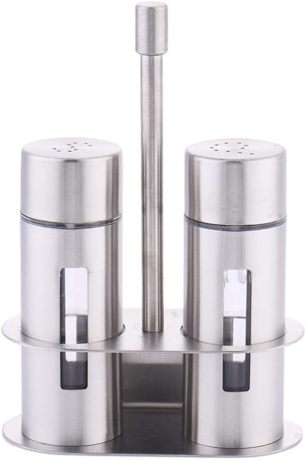 Stainless Steel Salt and Pepper Shaker Set with Stand, Odor-Free Spice Containers, Leak-Proof Airtight Seal, Transparent Glass Seasoning Jars, Ideal for Kitchen Condiments and Seasoning