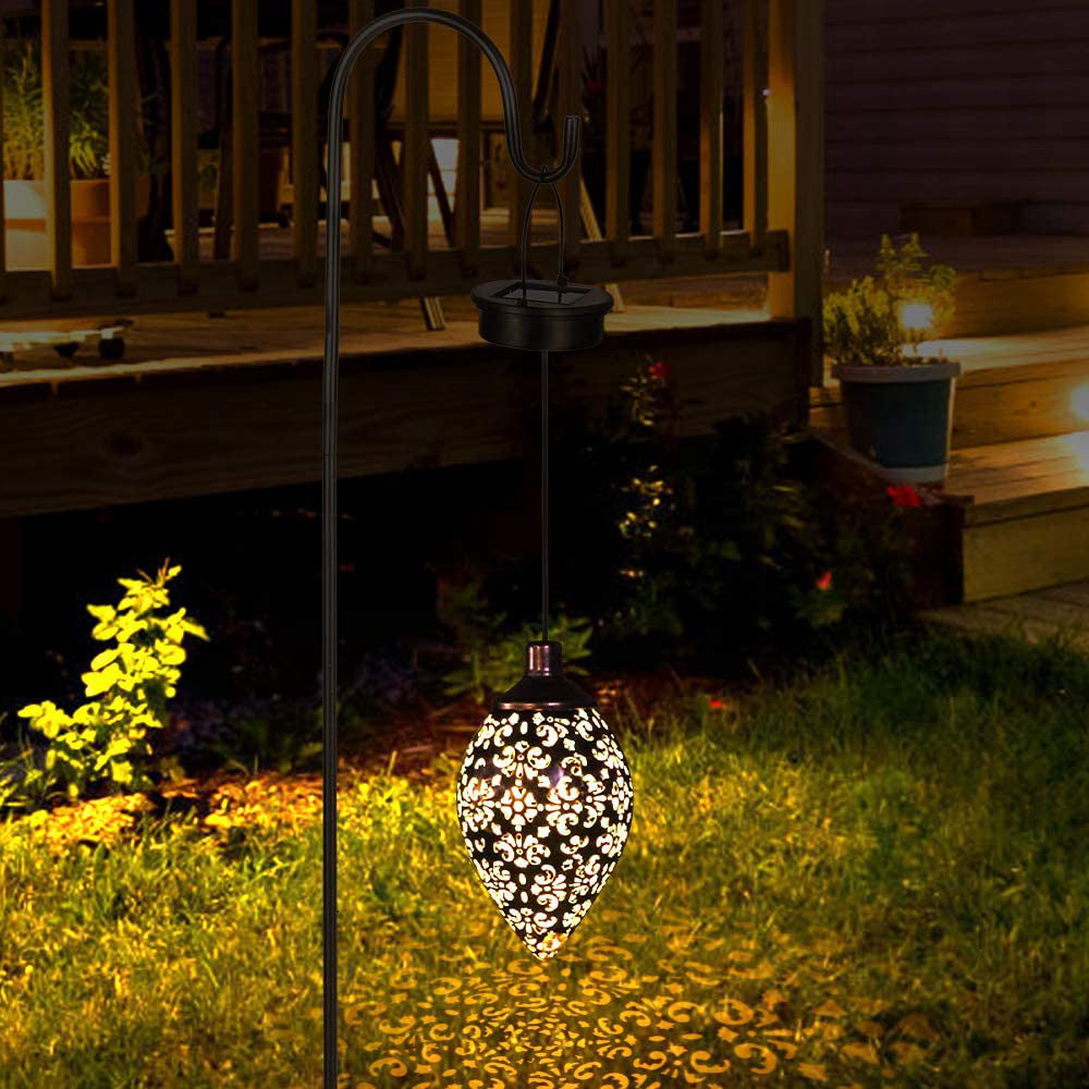 Solar-Powered Bronze Garden Lantern with Intricate Cut-Out Patterns