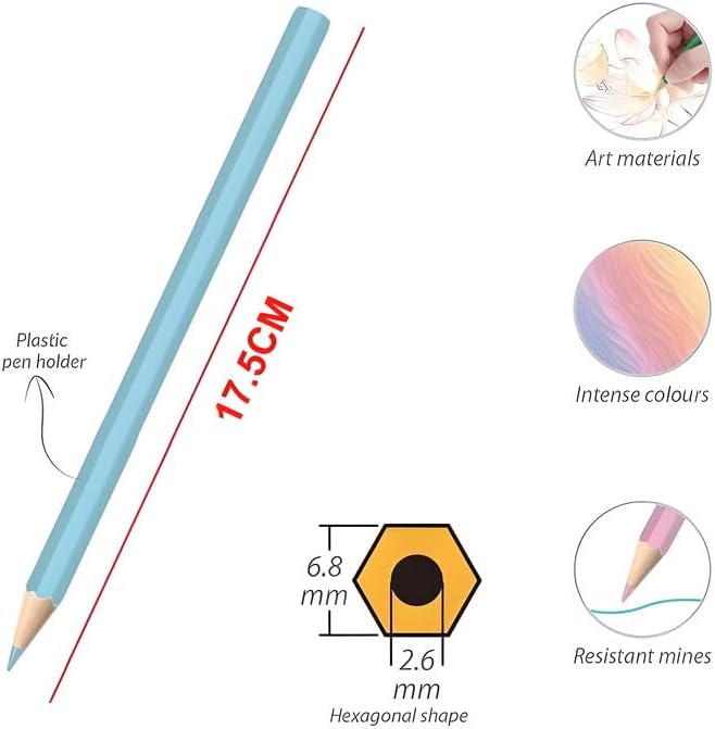 12 Pieces Color Pencils 2.6mm, 17.5cm, 12 Colors, Ideal for Drawing & Sketching