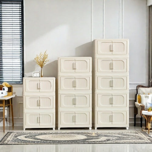 Stackable Beige Storage Cabinet for Space-Saving Organization