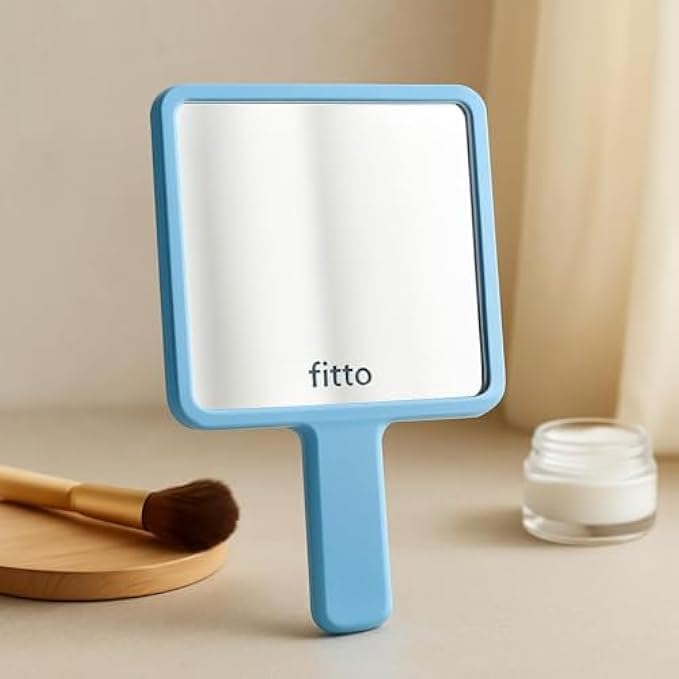Cosmetic Mirror Square 15.5cm Blue Frame Portable Makeup Mirror for Travel, Vanity, Pocket
