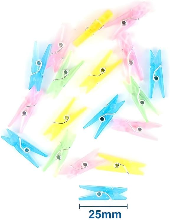 20-Pack 25mm Spring Cloth Pins - Assorted Color Laundry Clips