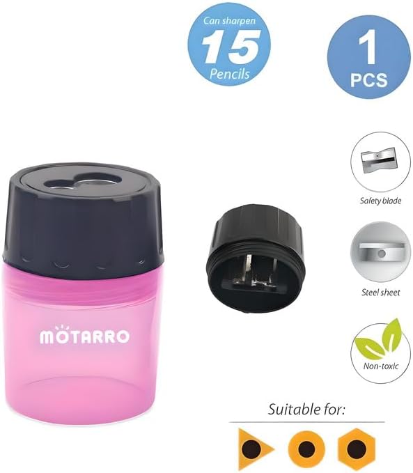 Pencil Sharpener with Container, Pink – Ideal for School and Office Use