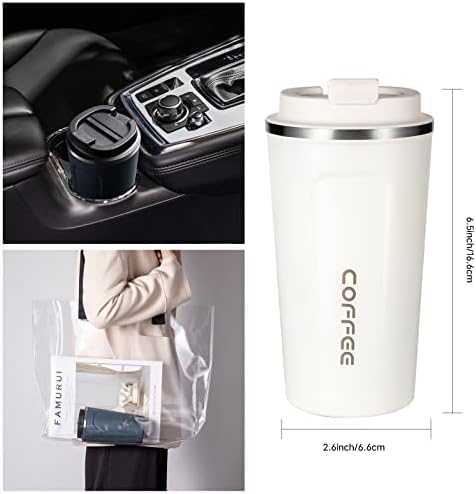 White Coffee Mug with Lid, 380ml Double Wall Insulated Stainless Steel Mug – Travel-Friendly, Leak-Proof Coffee Cup for Hot & Cold Beverages – BPA-Free, Spill-Resistant Mug for Office, Home