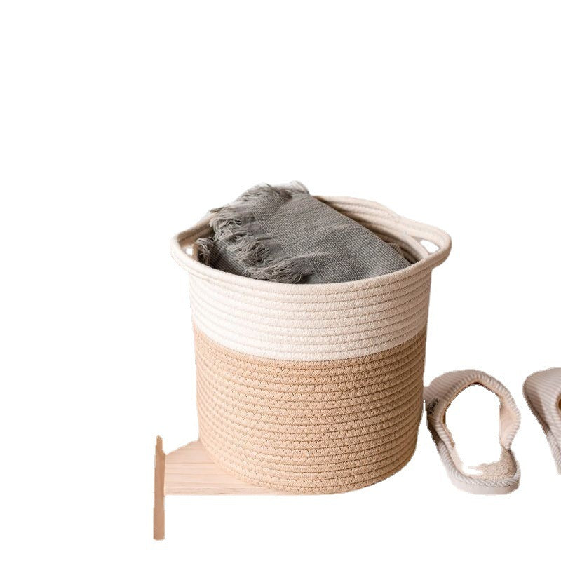 Eco-Friendly Cylindrical Storage Baskets Set - Beige & White