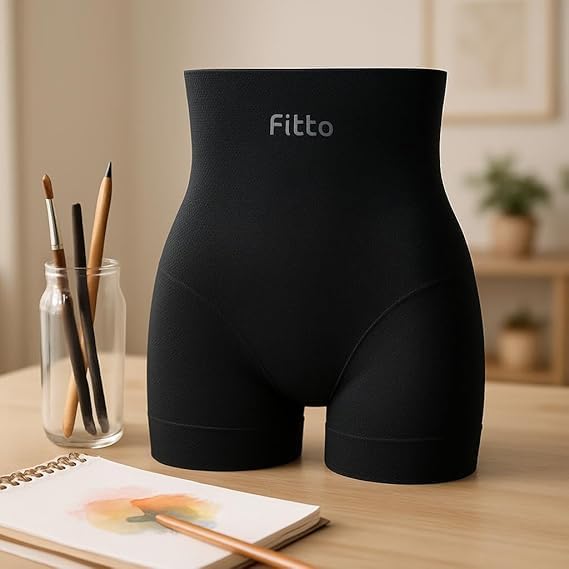 High Waist Dotted Plastic Body Shaping Pants - Black
