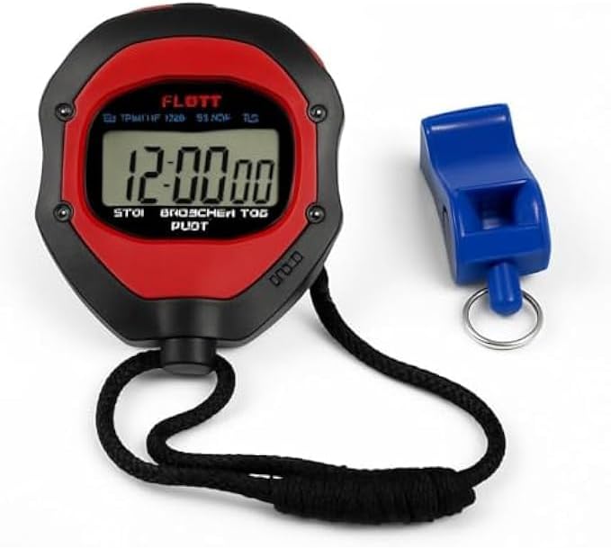Stopwatch Timer with Whistle - Digital Sports Stopwatch with Lanyard, Lap Timer, Countdown & Alarm, Water-Resistant for Coaching