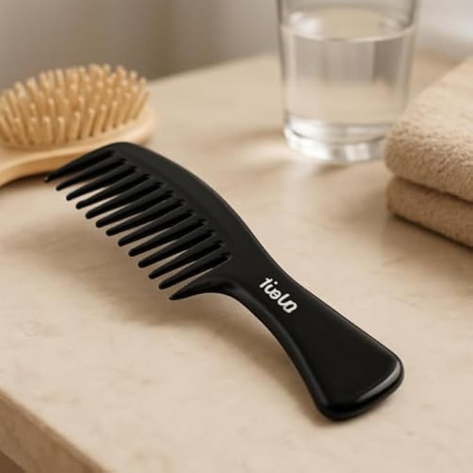 Dual Tooth Comb 19cm Black - Large Tooth & Fine Tooth Hair Comb for Men Women, Wide Tooth Detangling & Fine-Tooth Styling Beard Comb