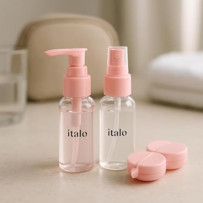 Pink Travel Bottle Set - Leakproof Refillable Silicone Toiletry Bottles for Travel Shampoo Conditioner Lotion Sunscreen