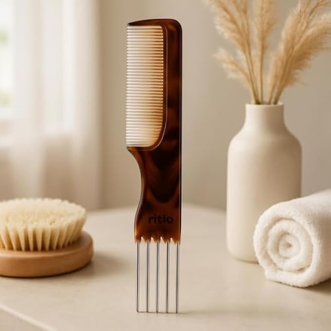 Lifting Back Metal Comb Brown - Teasing Volumizing Backcomb for Hair Styling & Salon Use