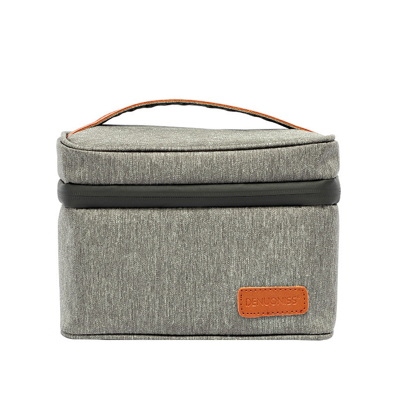 Eco-Friendly Travel Toiletry Bag - Blue Canvas with Brown Accents
