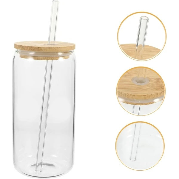 Eco-Friendly Glass Jar with Bamboo Lid & Straw - Sustainable Drinkware