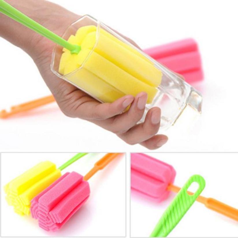 Eco-Friendly Bottle Cleaning Brush with Reusable Sponge and Plastic Handle