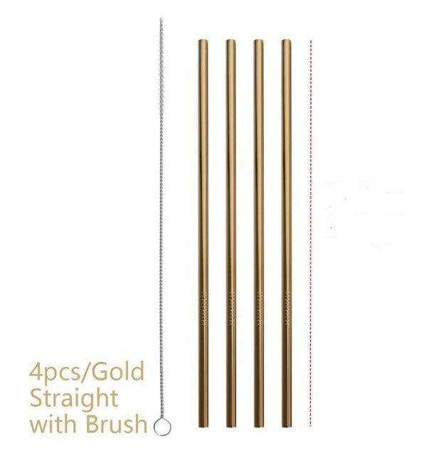 Eco-Friendly Reusable Metal Straws - Assorted Colors, Stainless Steel