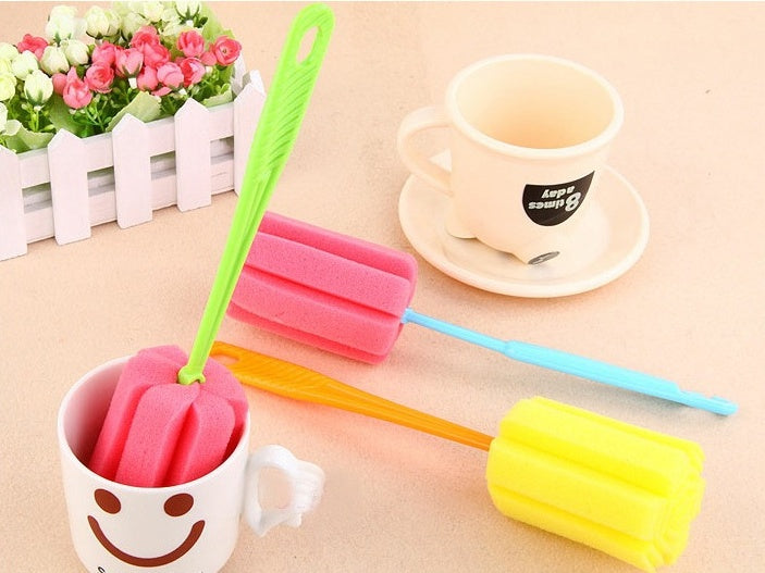 Eco-Friendly Bottle Cleaning Brush with Reusable Sponge and Plastic Handle