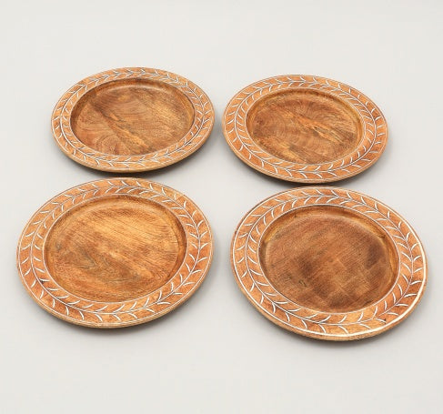 Eco-Friendly Wooden Dinner Plate with White Pattern