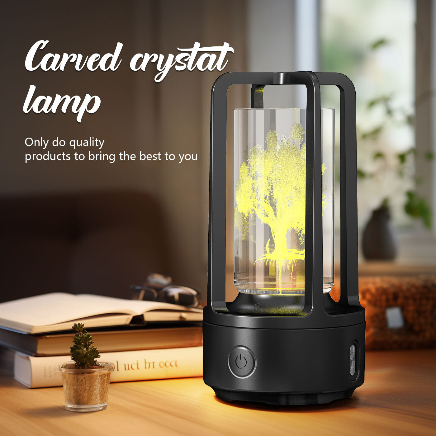Carved Crystal Lamp - Ambient Decorative Lighting for Wellness