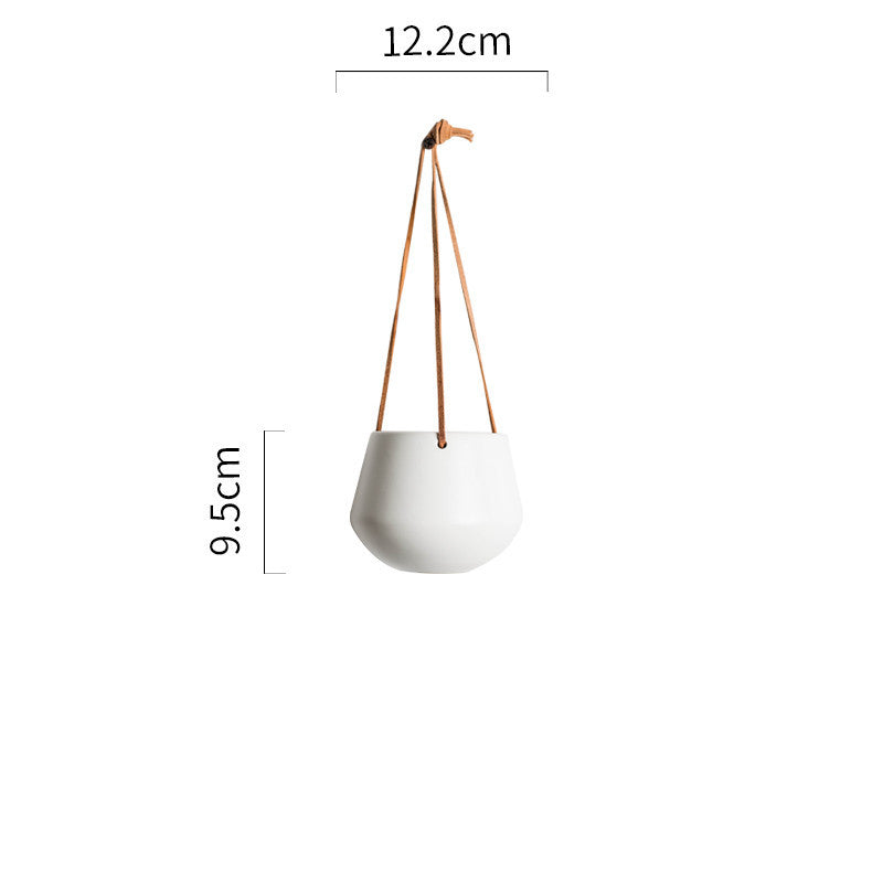 Eco-Friendly Ceramic Hanging Planter - White, Rounded Tapered Design