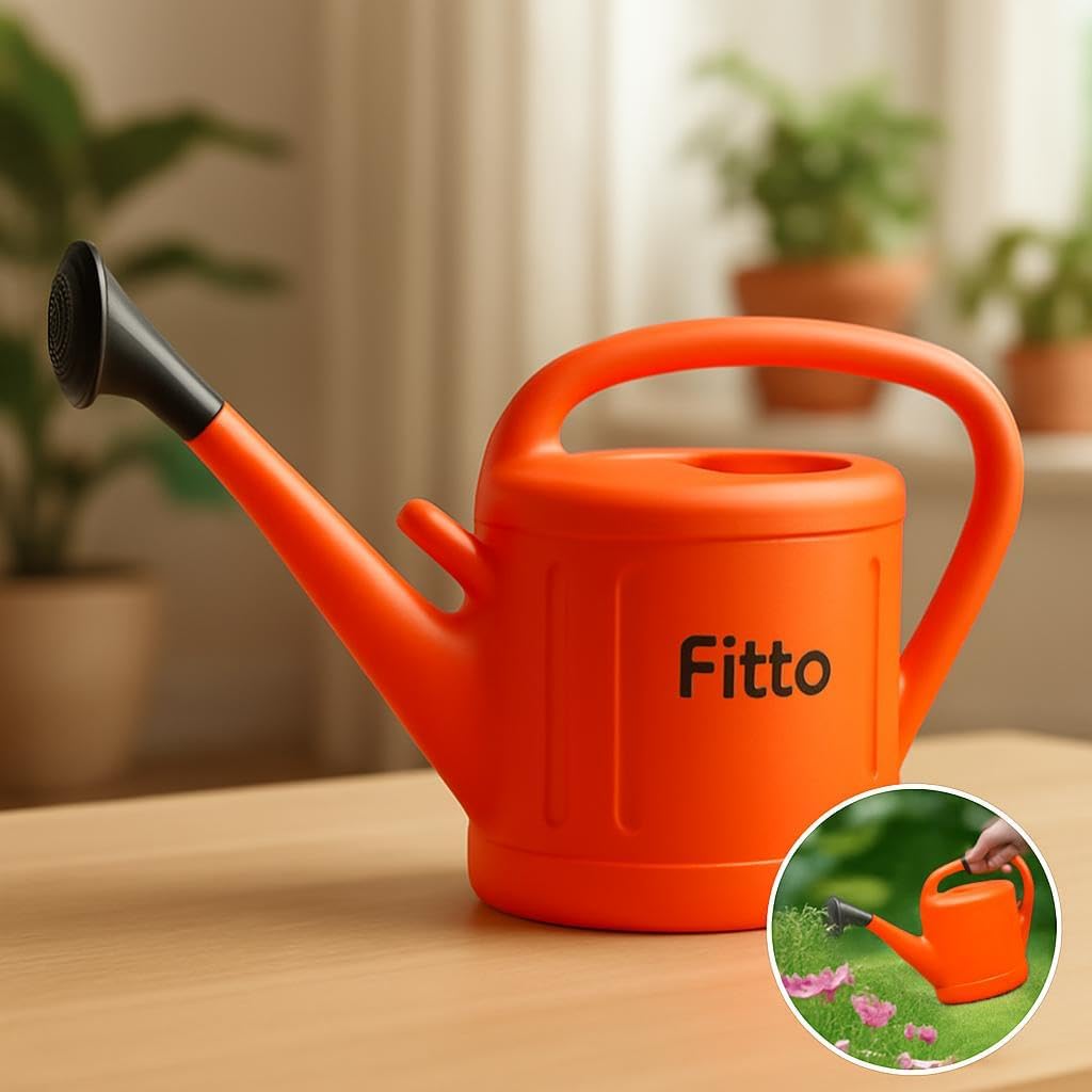 Bright Orange Plastic Watering Can with Long Spout, 8L Capacity