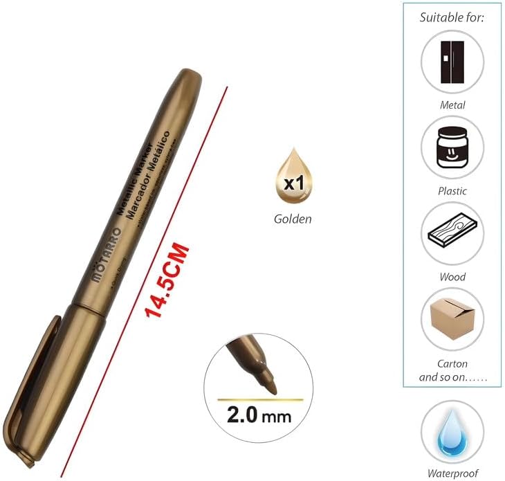 Metal Marker 14.5 cm Gold 2 mm Tip for Crafting and Writing