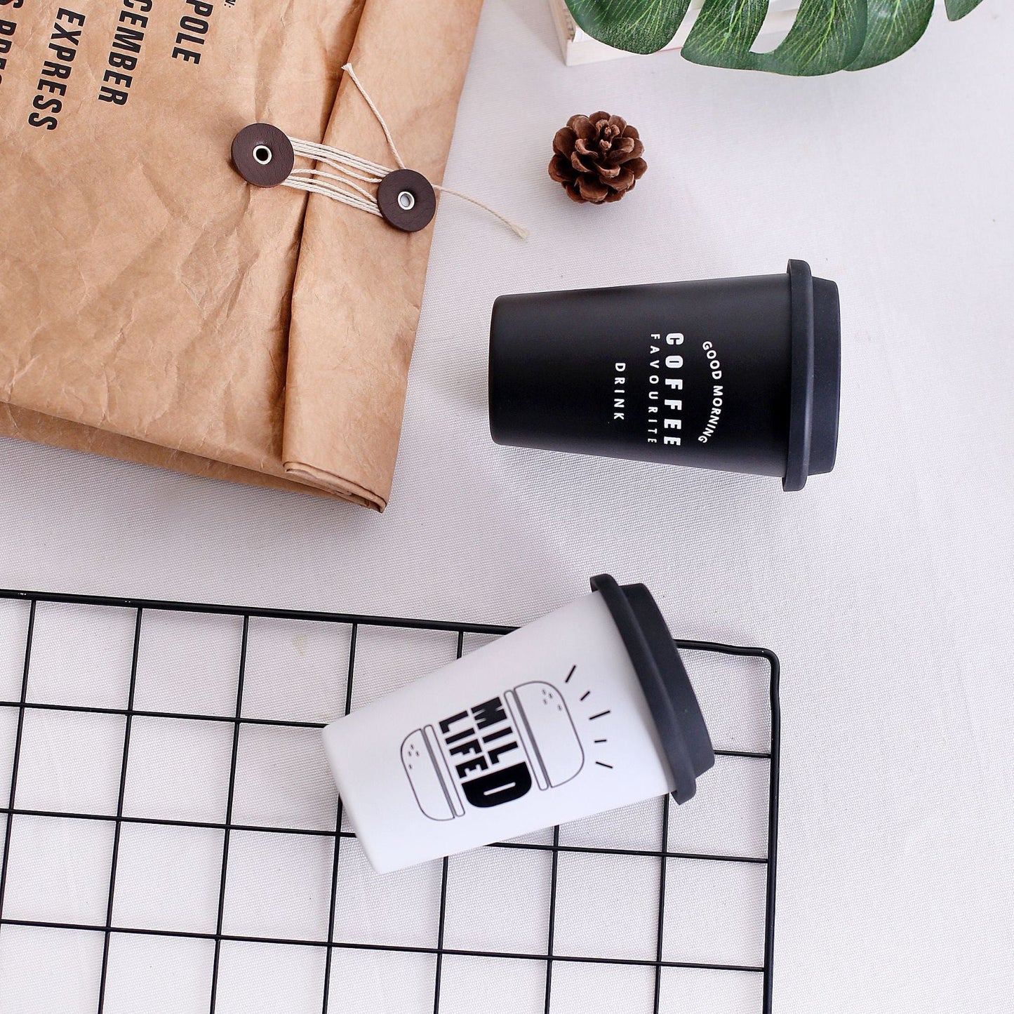 Eco-Friendly Reusable Coffee Cups - Black & White Ceramic or Stainless Steel with Silicone Lids