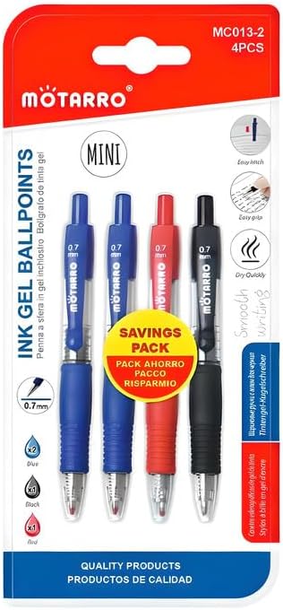 4 Pieces Ball Point Gel Pens, 0.7mm, 11cm, Assorted Colors