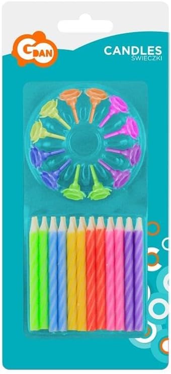 Birthday Candles Spiral Pattern 24 Pieces & 12 Stands – Spiral Candle Arrangement, Birthday Party Candles, Tabletop Candle Decoration, Party Supplies, UAE