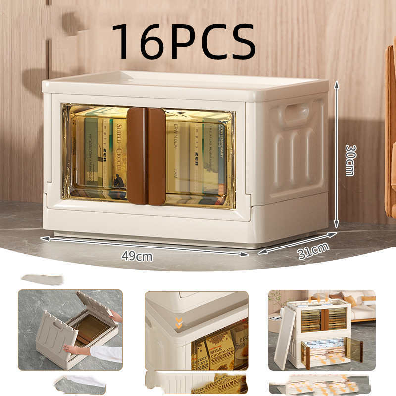 Stackable Beige Storage Box with Transparent Front - Space-Saving Organizer