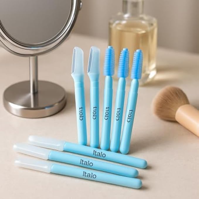 Eyebrow Grooming Set Blue - Tweezers, Scissors, Razor, Brush & Comb Kit for Brow Shaping & Facial Hair Removal