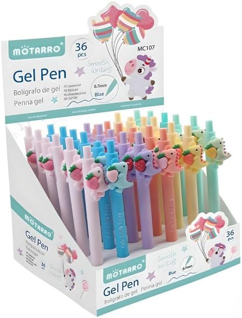 0.7mm Fancy Gel Pen 14.5cm Dinosaur Design Assorted Colors, Pack of 4