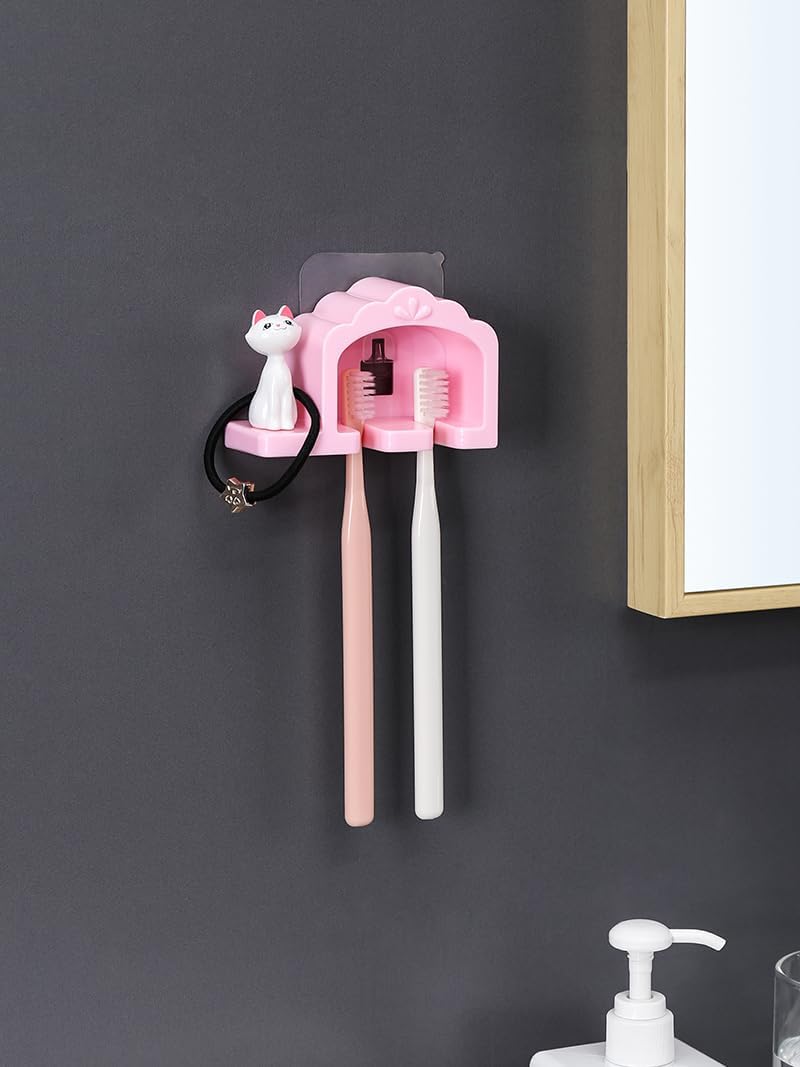 Cat Toothbrush Holder – Wall-Mounted Design – Blue & Pink – 2 Pack
