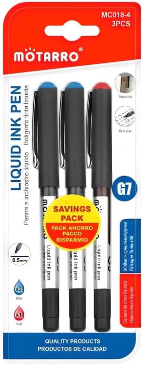 3-Piece 0.7mm Liquid Ink Pens 14cm - Red & Blue