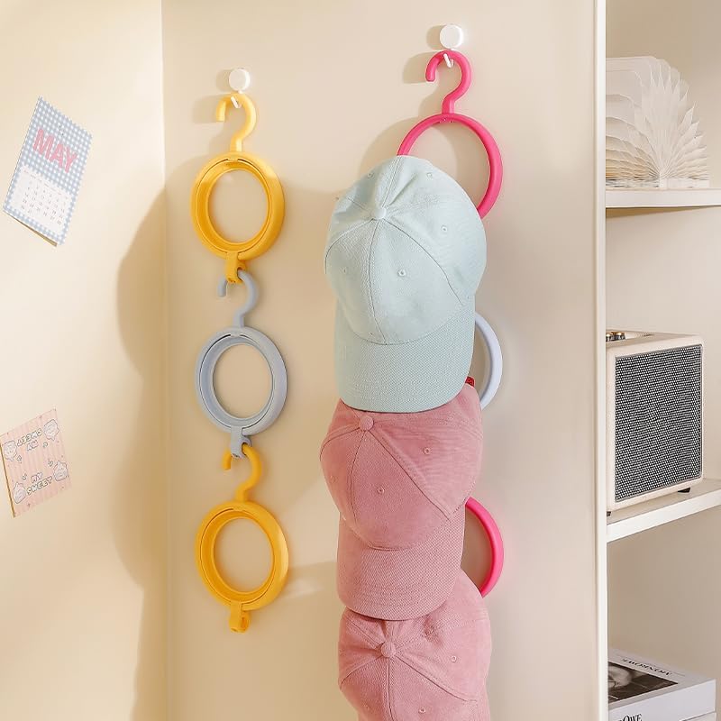 Self-Adhesive Wall-Mounted Hat Storage Rack – Blue + Yellow, Rose Red + Blue – Pack of 2