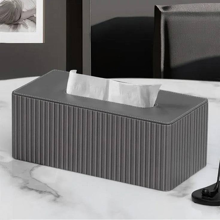 Rectangular Columns Tissue Box Holder – Durable PU Leather with Textured Finish – Elegant Facial Tissue Holder for Bathroom, Home, Office – Stylish & Functional Design